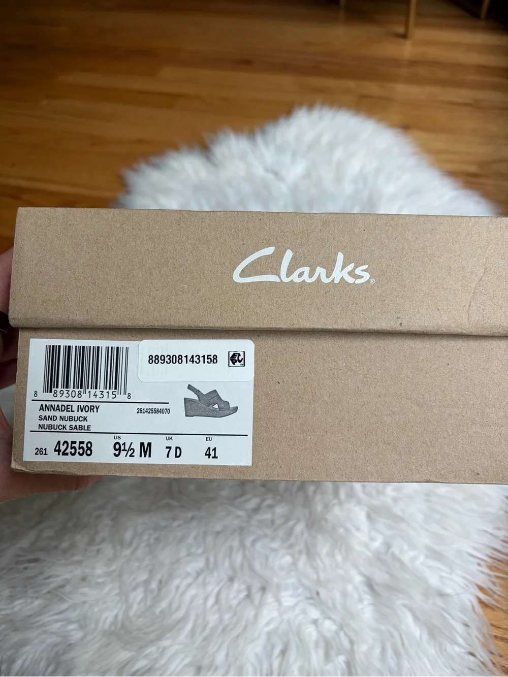 Clarks Annadel Ivory Beige/Tan Cork Platform Wedge Sandals
